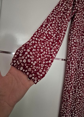 l Beden Bordo Uzun Kollu Volanlı Elbise
