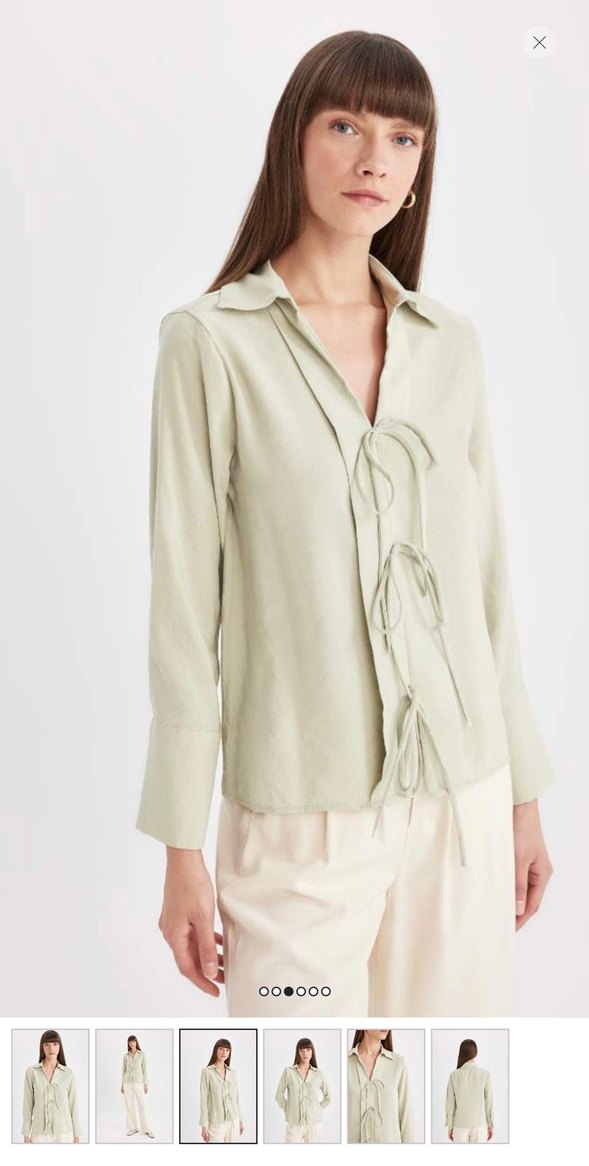 Uzun Kollu V Yaka Kadın Gömlek - Görsel 2