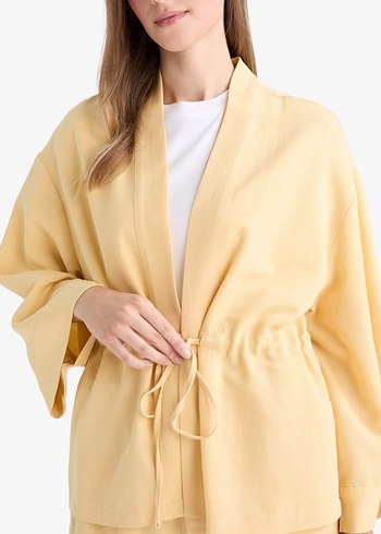 Pastel Sarı Midi Kadın Bornoz - Görsel 3