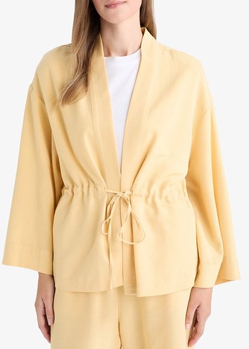 Pastel Sarı Midi Kadın Bornoz - Görsel 2