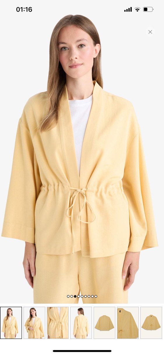 Pastel Sarı Midi Kadın Bornoz - Görsel 2