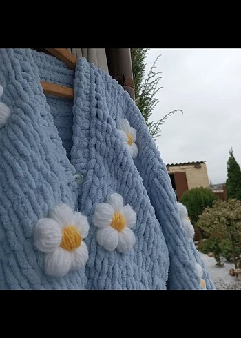 Diğer Nakışlı Mavi Bohem Örgü Hırka