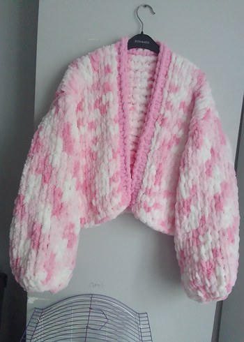 Pembe Beyaz  Kısa Örgü Hırka - Görsel 3