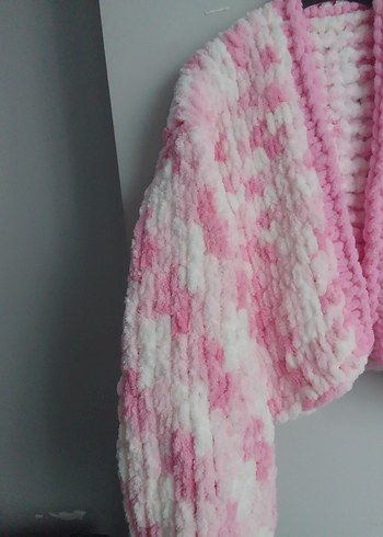 Pembe Beyaz  Kısa Örgü Hırka - Görsel 4