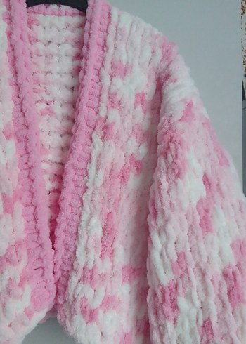 Pembe Beyaz  Kısa Örgü Hırka - Görsel 2