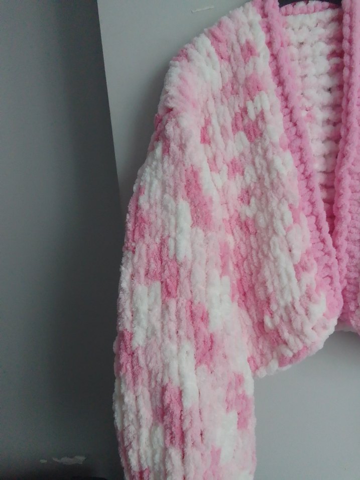 Pembe Beyaz  Kısa Örgü Hırka - Görsel 4