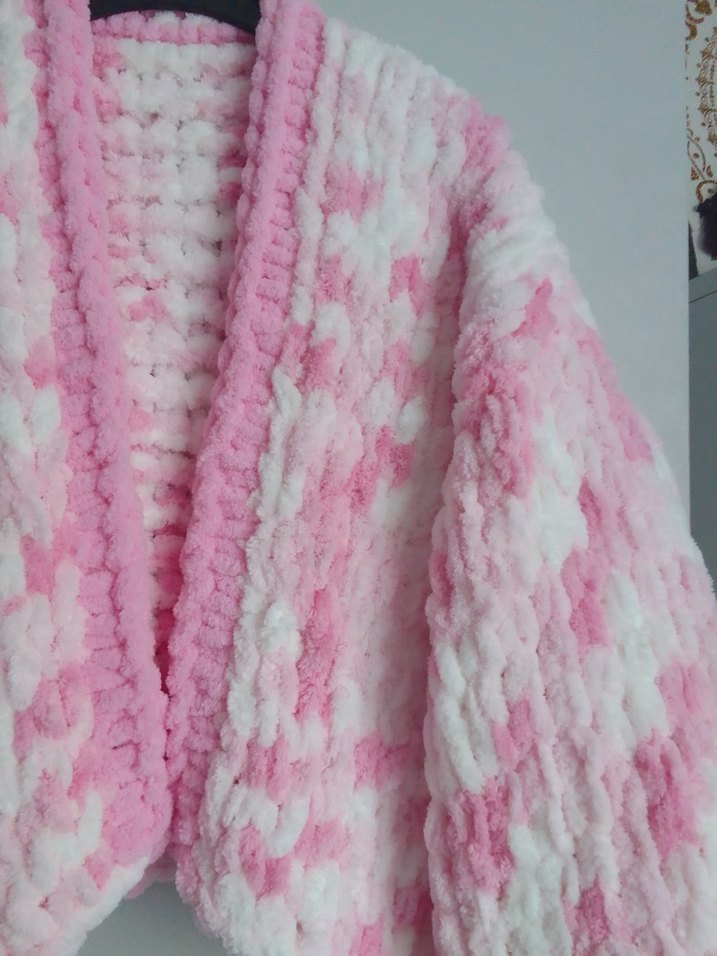 Pembe Beyaz  Kısa Örgü Hırka - Görsel 2