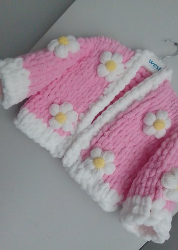 Kız Çocuk Pembe Nakışlı Triko Hırka - Görsel 3