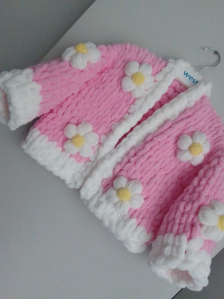 Kız Çocuk Pembe Nakışlı Triko Hırka - Görsel 3