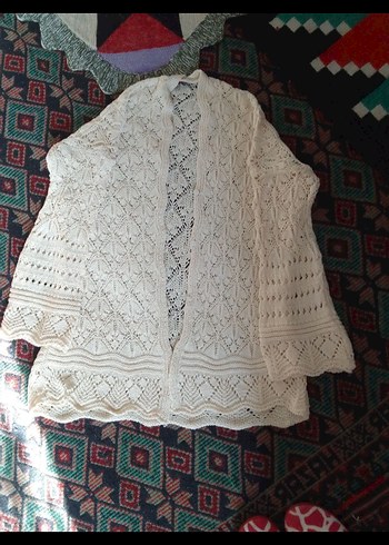 Beyaz Bohem Örgü Uzun Kollu Hırka - Görsel 4