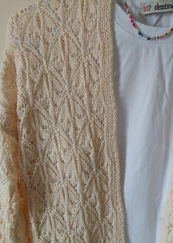 Beyaz Bohem Örgü Uzun Kollu Hırka - Görsel 2