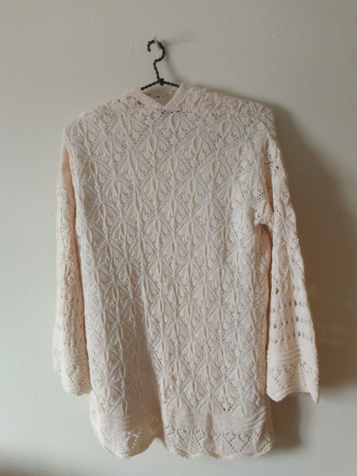 Beyaz Bohem Örgü Uzun Kollu Hırka - Görsel 3