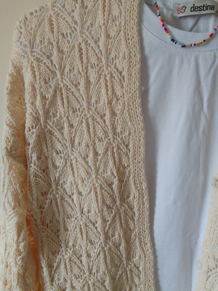 Beyaz Bohem Örgü Uzun Kollu Hırka - Görsel 2