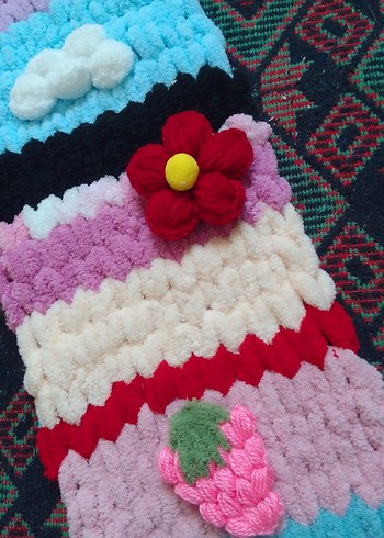 Renkli Desenli Örgü Atkı - Görsel 5