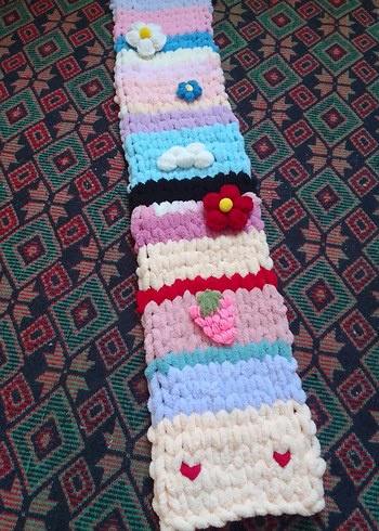 Renkli Desenli Örgü Atkı - Görsel 6