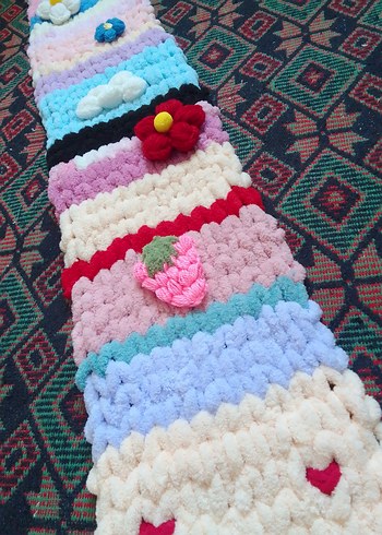 Renkli Desenli Örgü Atkı - Görsel 8