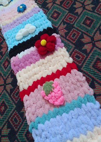 Renkli Desenli Örgü Atkı - Görsel 3