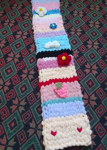 Renkli Desenli Örgü Atkı - Görsel 7