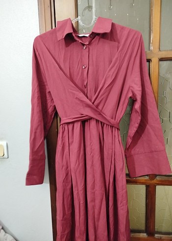 Bordo Drapeli Uzun Kadın Elbise - Görsel 3