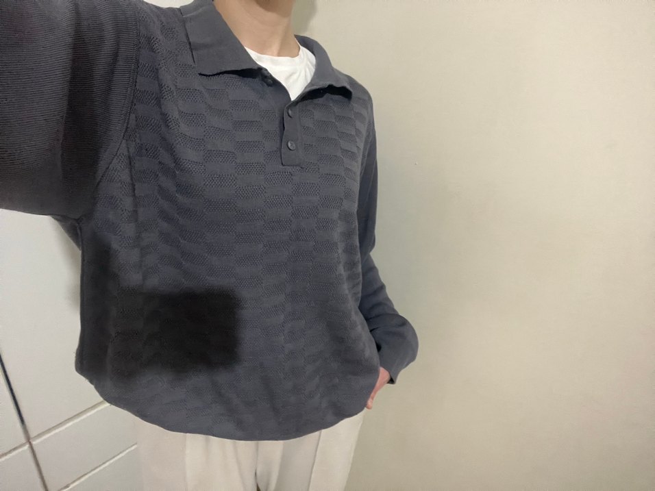 Gri Uzun Kollu Düğmeli Erkek Kazak - Görsel 4