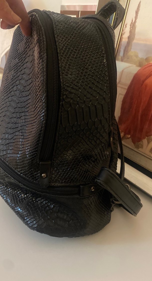 Kadın Siyah Yılan Derisi Görünümlü Sırt Çantası - Görsel 5