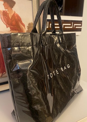 Parlak Siyah Kadın Tote Çanta - Görsel 3