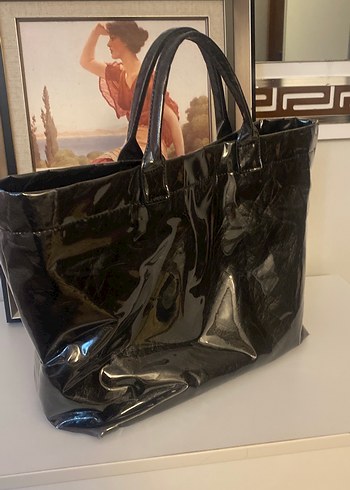 Parlak Siyah Kadın Tote Çanta - Görsel 4