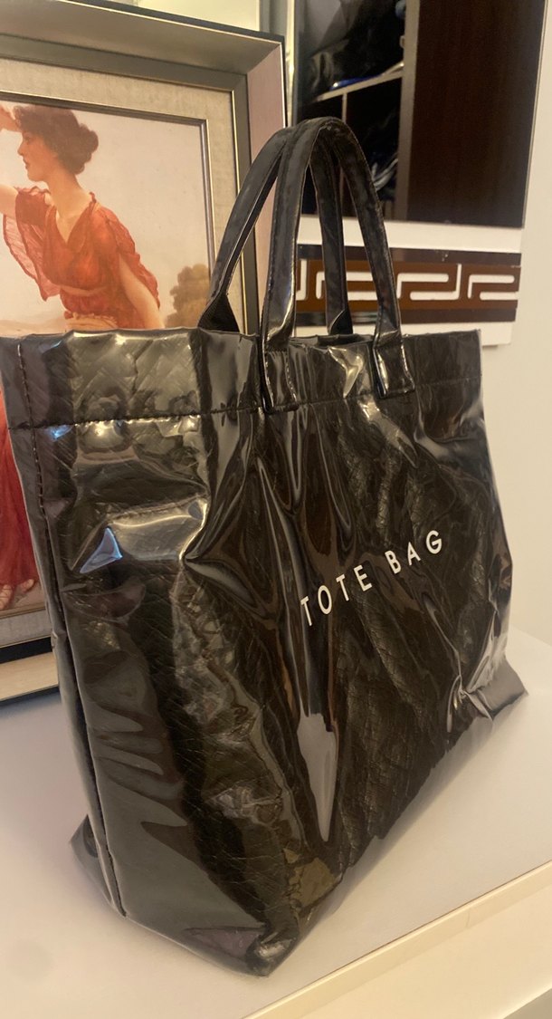 Parlak Siyah Kadın Tote Çanta - Görsel 3