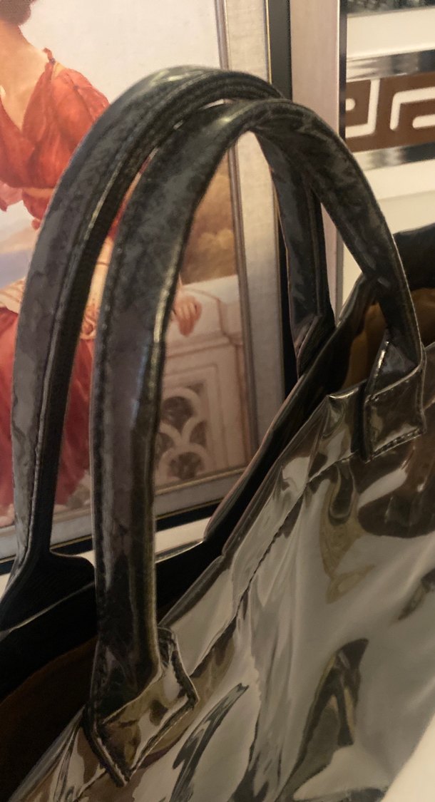 Parlak Siyah Kadın Tote Çanta - Görsel 5