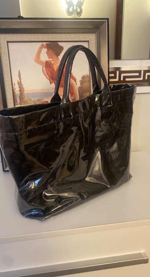 Parlak Siyah Kadın Tote Çanta - Görsel 4