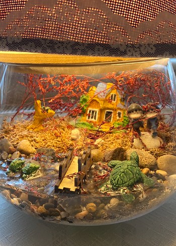 Mor Kumaş Abajurlu Dekoratif Teraryum - Görsel 3