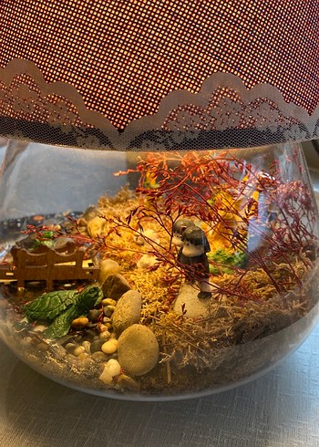 Mor Kumaş Abajurlu Dekoratif Teraryum - Görsel 6