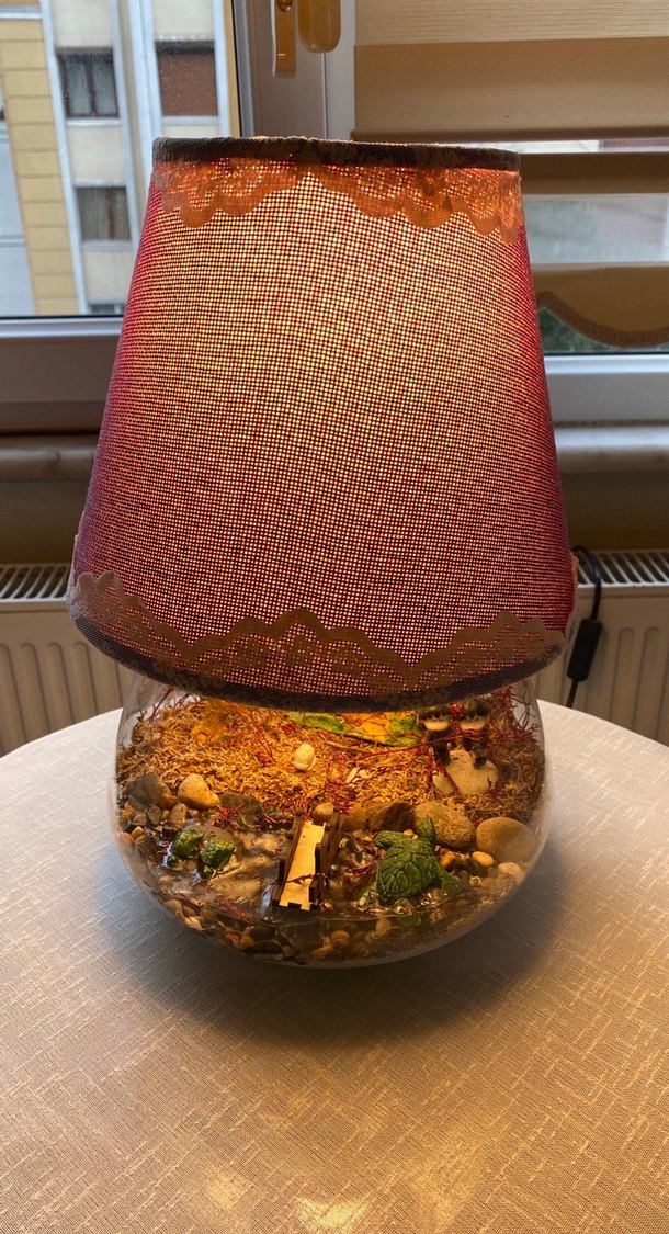 Mor Kumaş Abajurlu Dekoratif Teraryum - Görsel 4