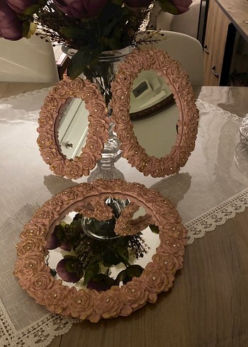 Pembe Çiçek Desenli Dekoratif Aynalar - Görsel 5