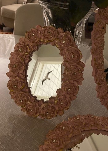 Pembe Çiçek Desenli Dekoratif Aynalar - Görsel 3