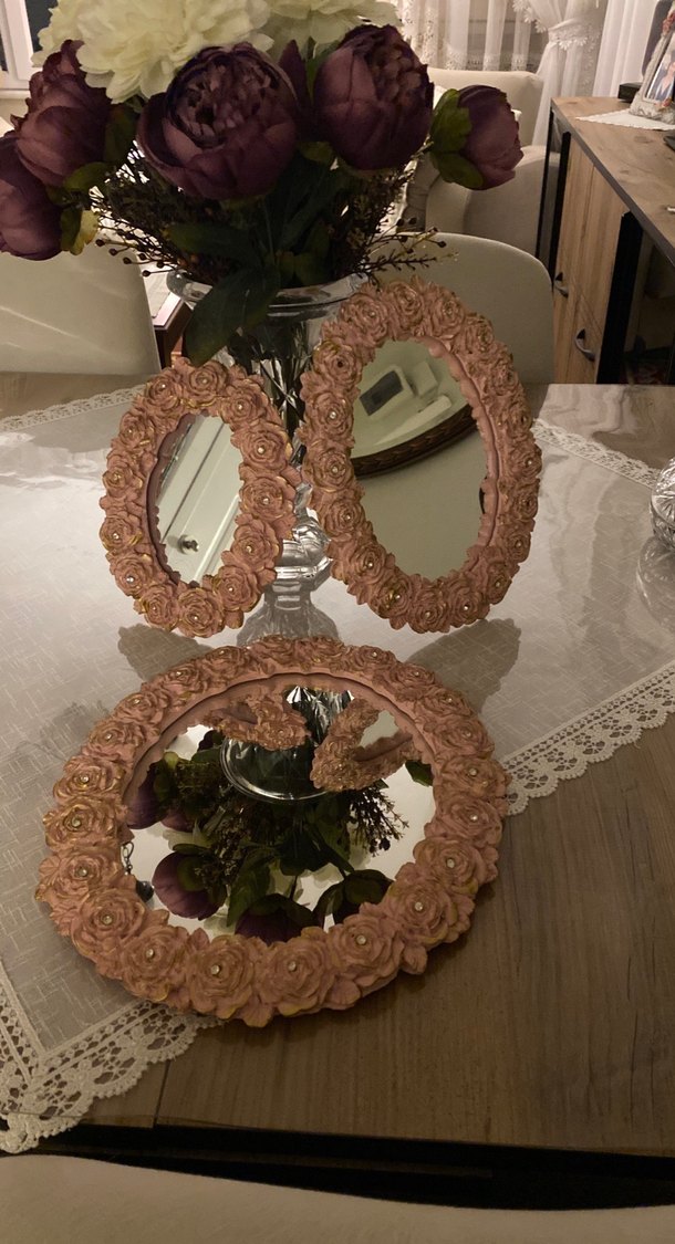Pembe Çiçek Desenli Dekoratif Aynalar - Görsel 5