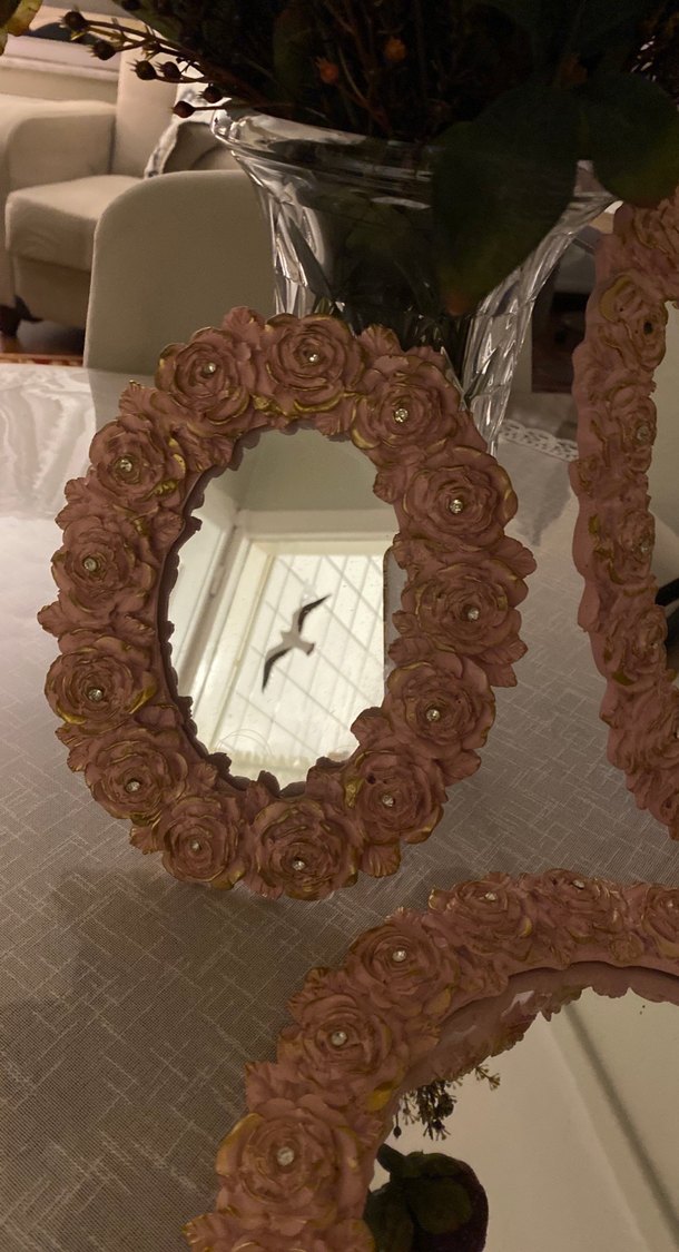 Pembe Çiçek Desenli Dekoratif Aynalar - Görsel 3