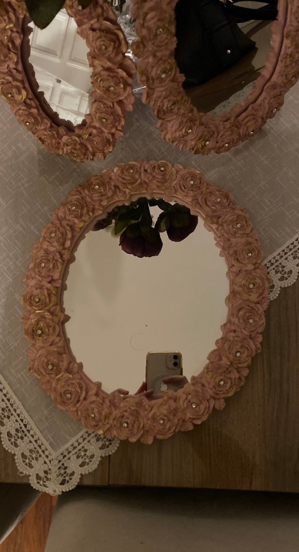 Pembe Çiçek Desenli Dekoratif Aynalar - Görsel 2