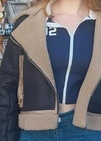 Kahverengi Kürklü Süet Biker Ceket - Görsel 3