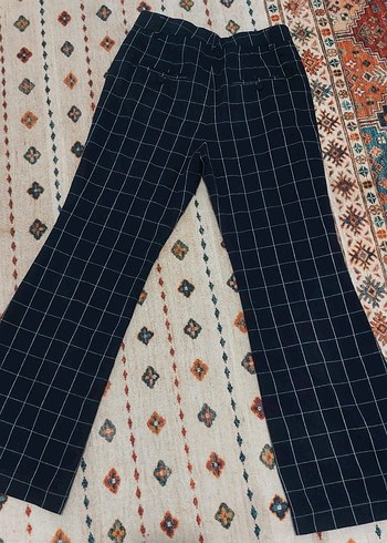 Lacivert Kareli Midi Kumaş Pantolon - Görsel 2