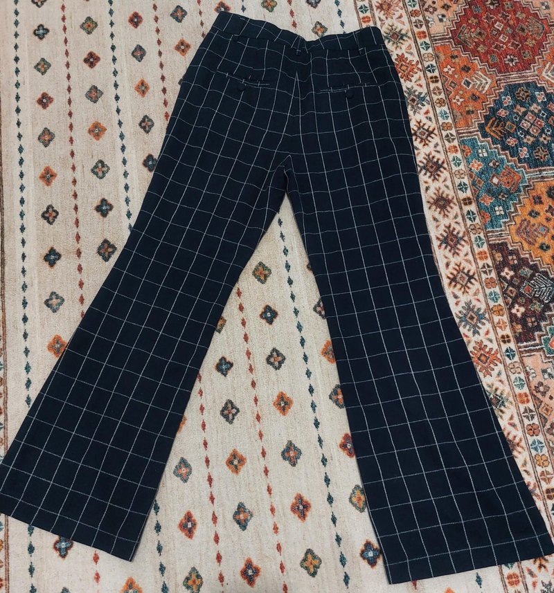 Lacivert Kareli Midi Kumaş Pantolon - Görsel 2