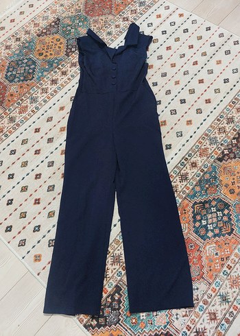 Lacivert V Yaka Düğmeli Kadın Tulum - Görsel 2