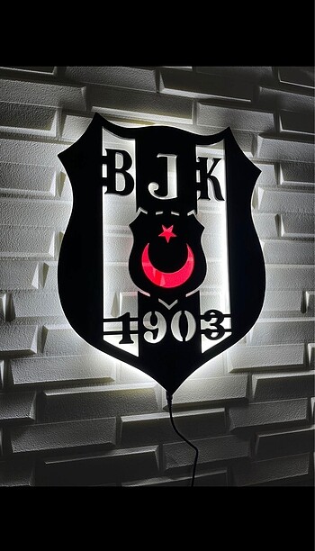  Beden siyah Renk Beşiktaş Led Işıklı Tablo, BJK Duvar Dekoru, Işıklı Ahşap Tablo