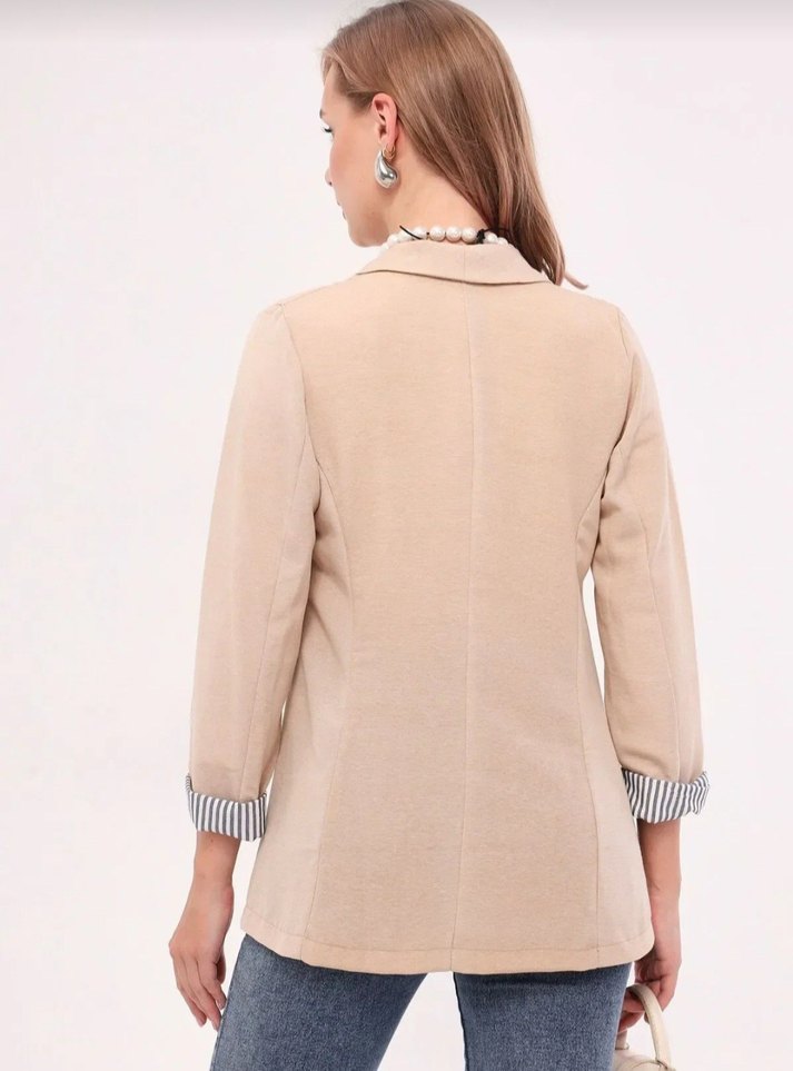 Bej Notch Yaka Kadın blazer ceket - Görsel 3