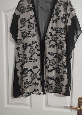 Gri Nakışlı Dantel Detaylı Bohem Kadın Kimono