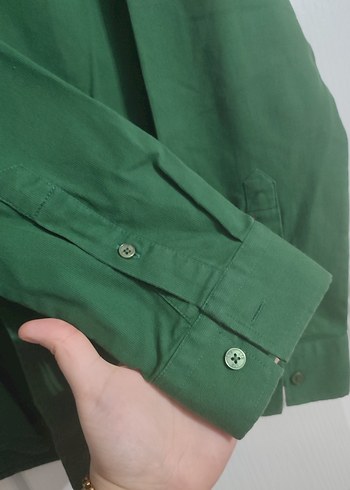 Erkek Koyu Yeşil Keten Uzun Kollu Gömlek - Görsel 2