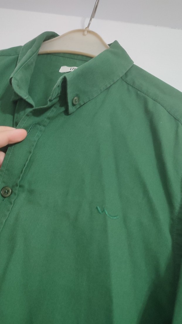 Erkek Koyu Yeşil Keten Uzun Kollu Gömlek - Görsel 4