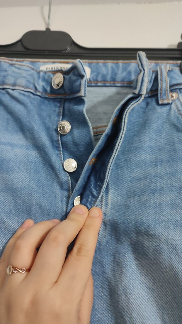 Düğmeli Mavi Kadın Mini Denim Şort - Görsel 3