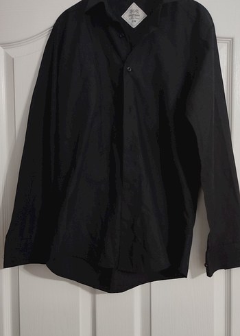 Düğmeli Siyah Erkek Gömlek, Uzun Kollu, Normal Boy - Görsel 2