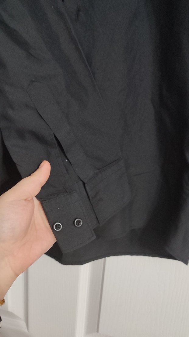 Düğmeli Siyah Erkek Gömlek, Uzun Kollu, Normal Boy - Görsel 4